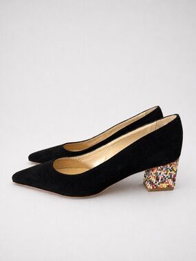 Diane B Milano Black Suede Pumps Beaded Low Heels Pointed Toe EU35 Size US 5